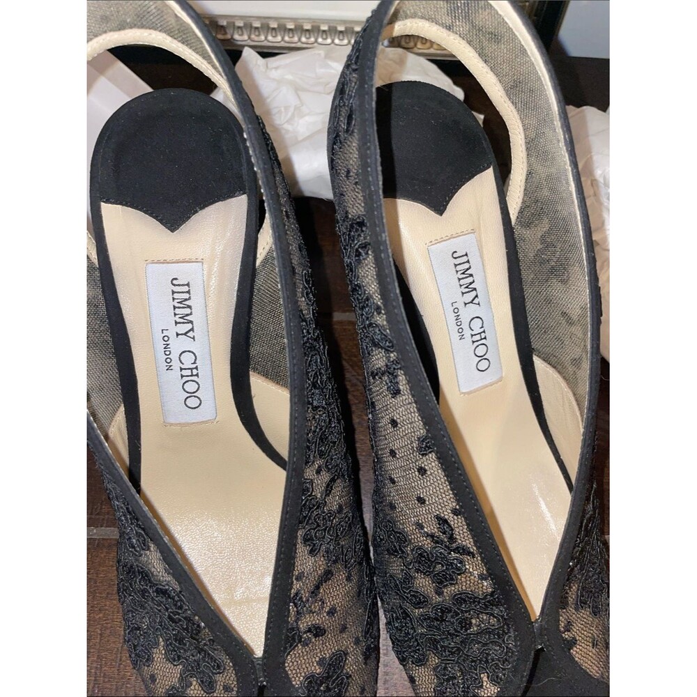 Jimmy Choo Shar 85 Black Floral Lace Peep-Toe Heels Size US 9 / EU 39 MSRP $1200 - Picture 14 of 16